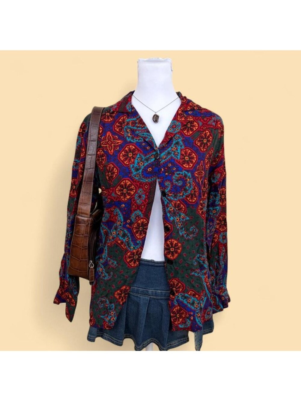 90s paisley retro boho button down shirt